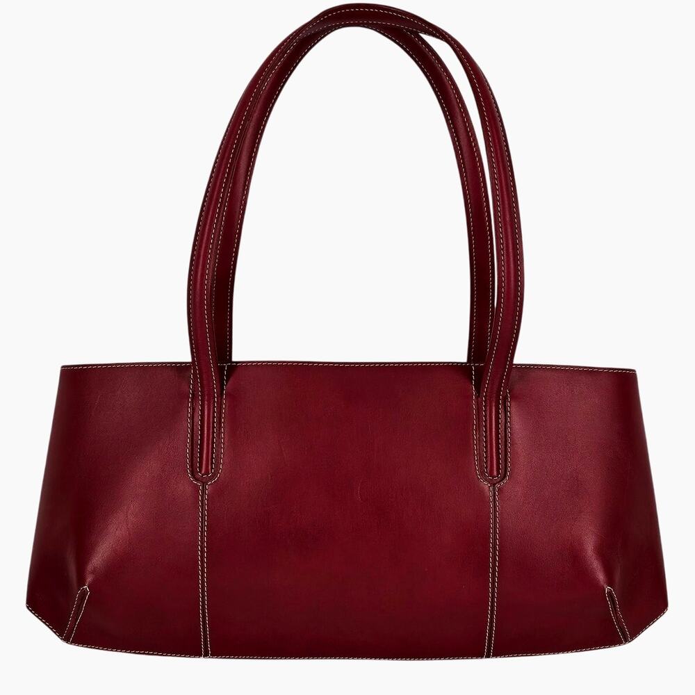 LANCEL WOMEN'S RED LEATHER - CREAM LINER TOP HANDLE HANDBAG W/ DUST BAG 15" x 7"